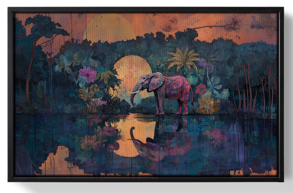 Framed Elephant Moon River African American canvas print for home decor
