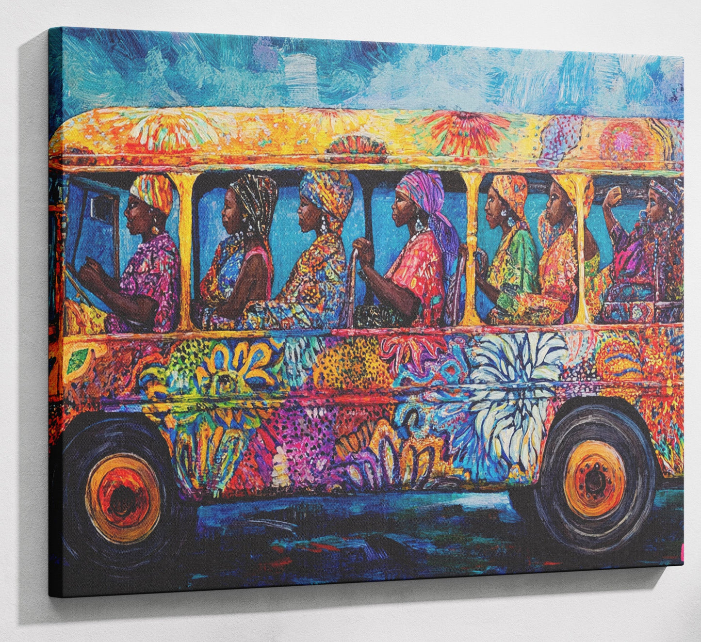 Colorful Bus Street Scene Black African American canvas print canvas print with visible wall art format