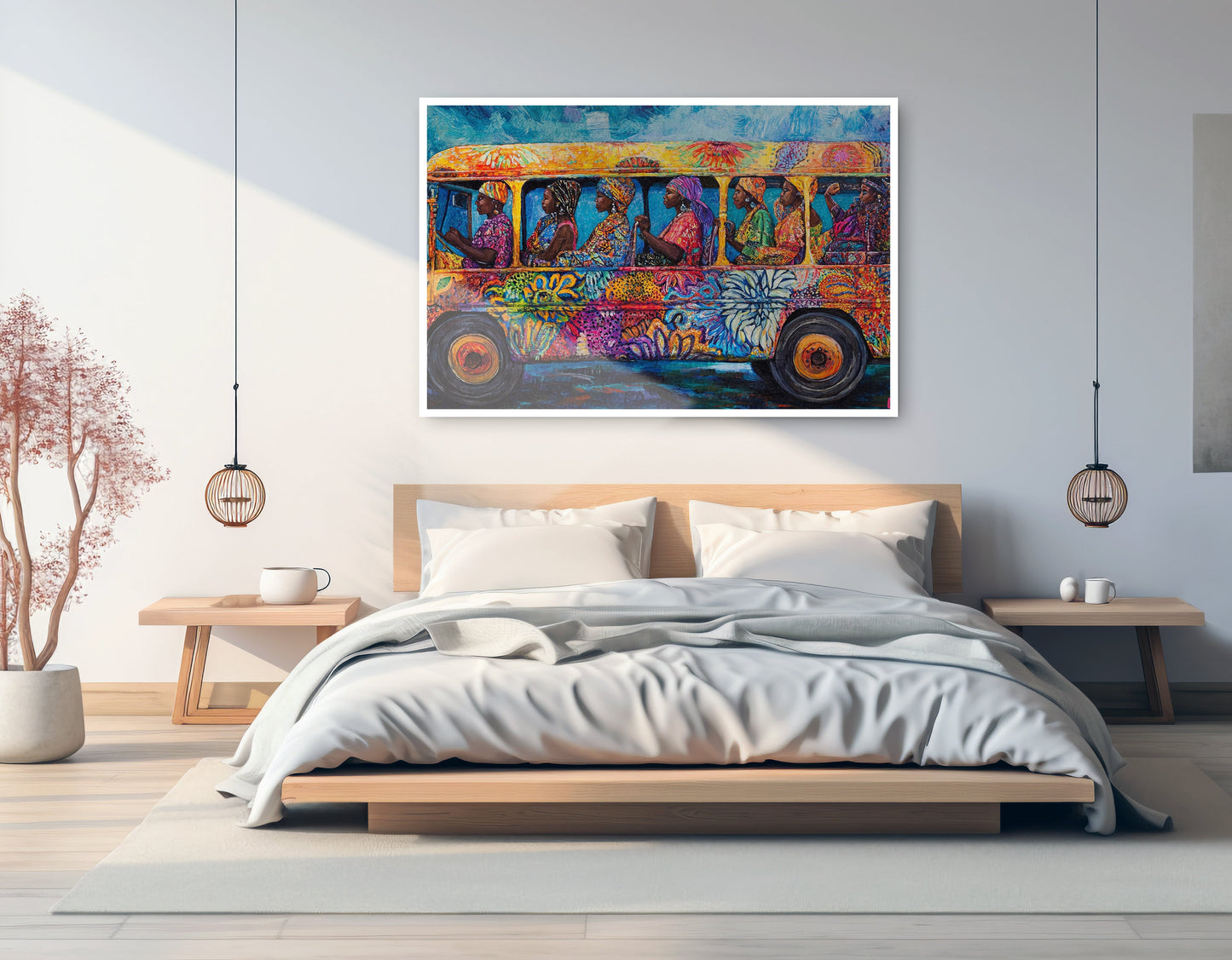 Colorful Bus Street Scene Black African American canvas print artwork view