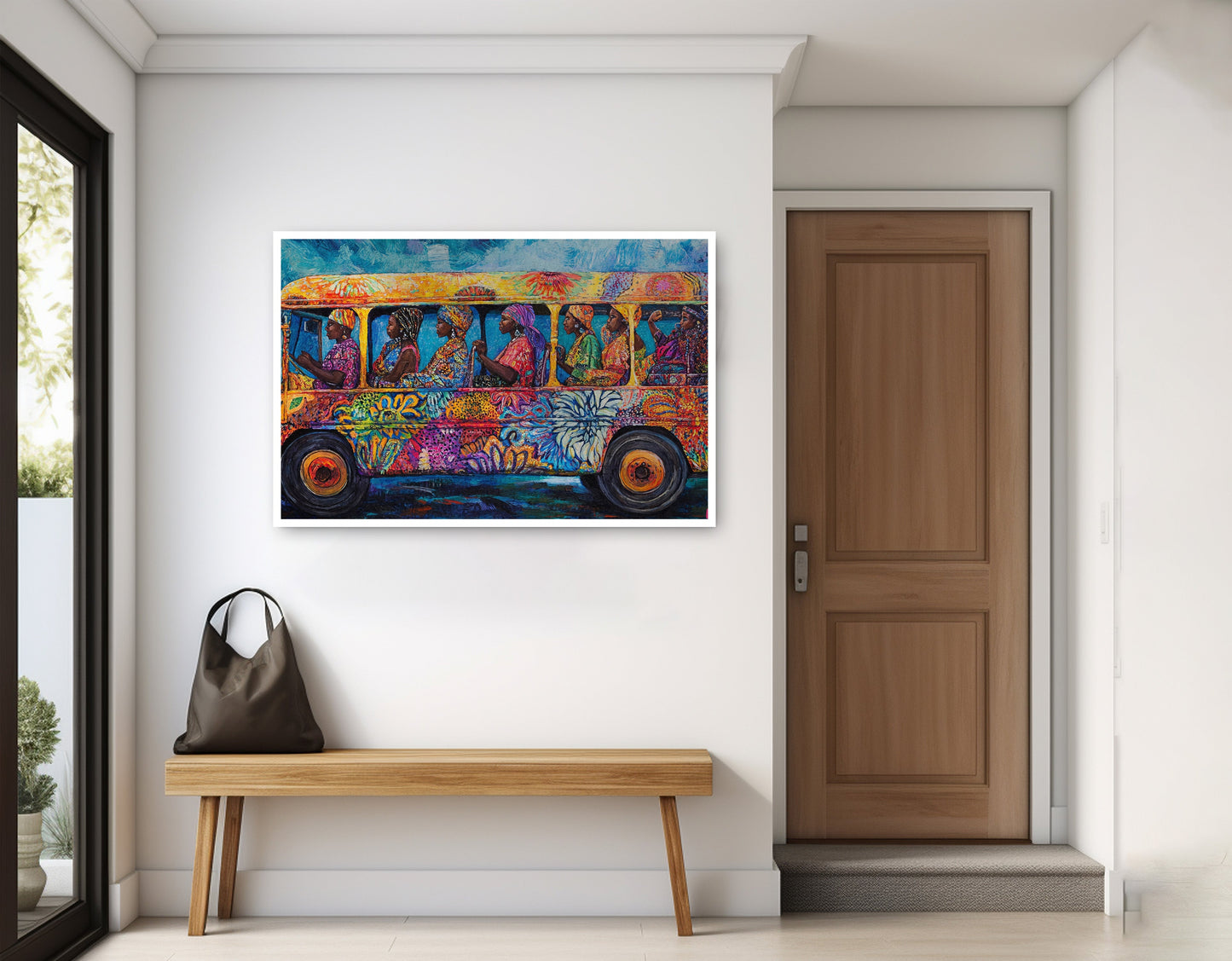 Colorful Bus Street Scene Black African American canvas print home decor view