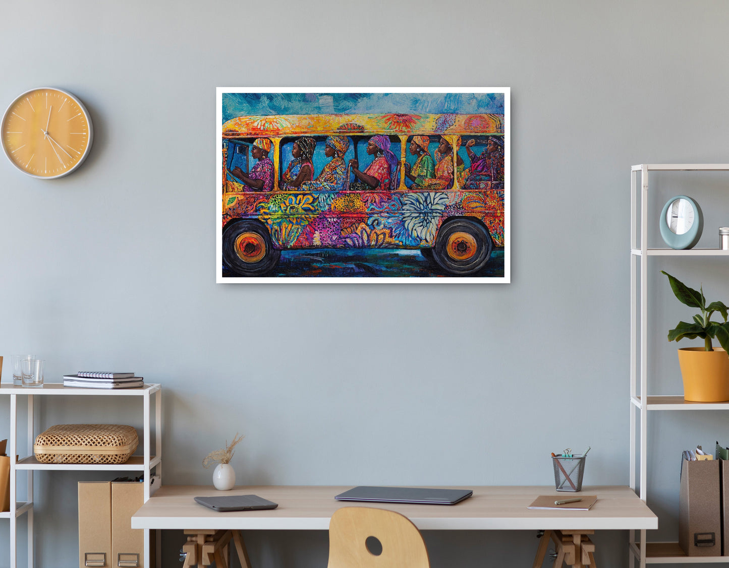 Colorful Bus Street Scene Black African American canvas print print view