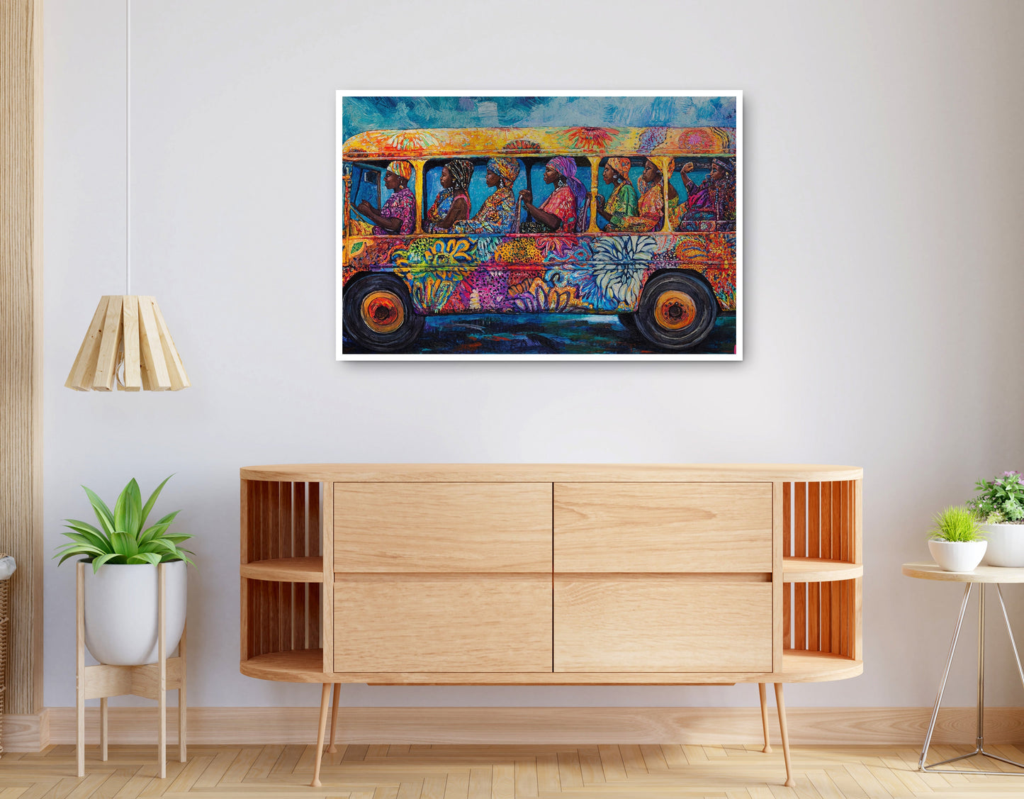 Alternate view of Colorful Bus Street Scene Black African American canvas print