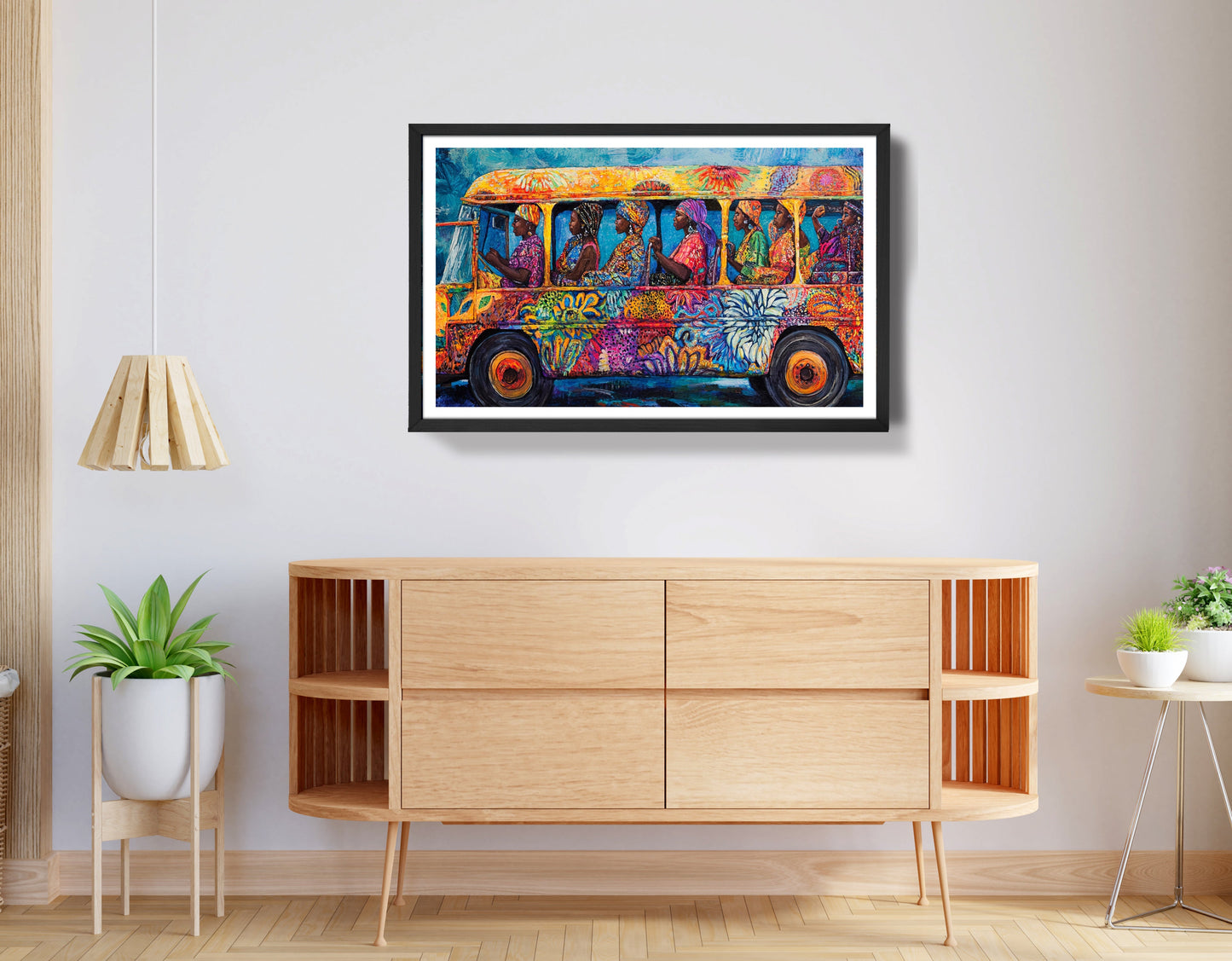 Colorful Bus Street Scene Black African American canvas print view 68