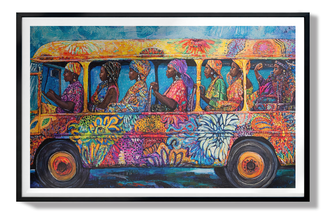 Colorful Bus Street Scene Black African American canvas print view 67