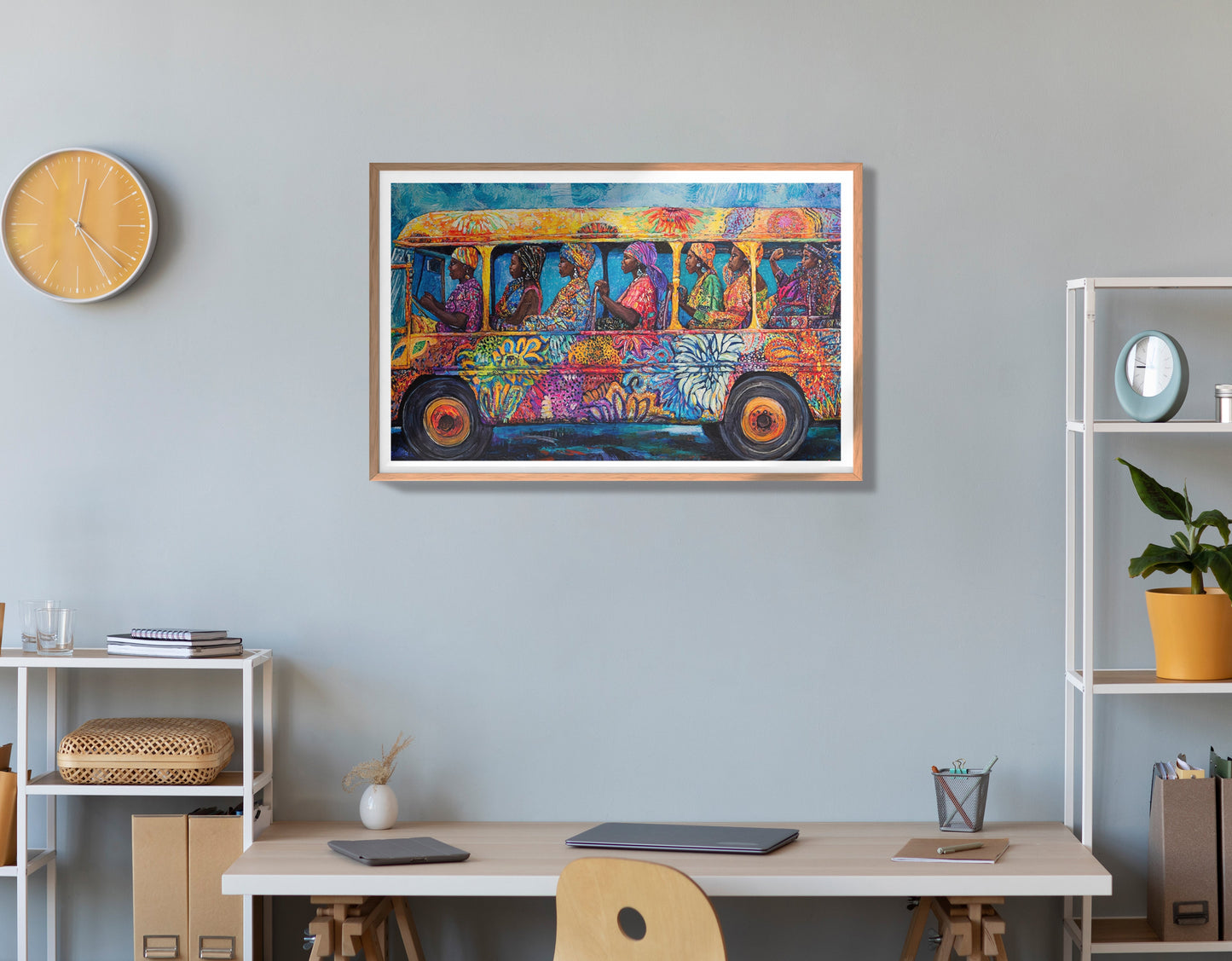 Colorful Bus Street Scene Black African American canvas print view 84