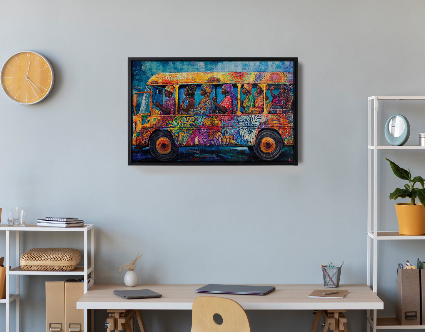 Colorful Bus Street Scene Black African American canvas print view 30