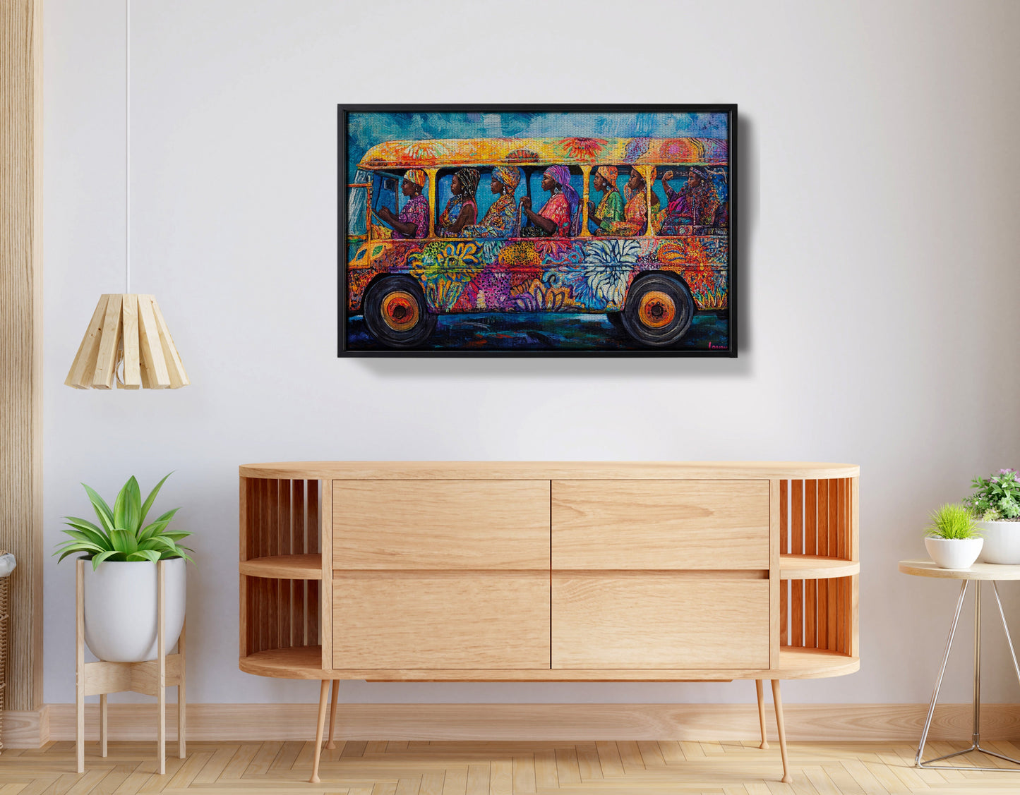 Colorful Bus Street Scene Black African American canvas print view 26