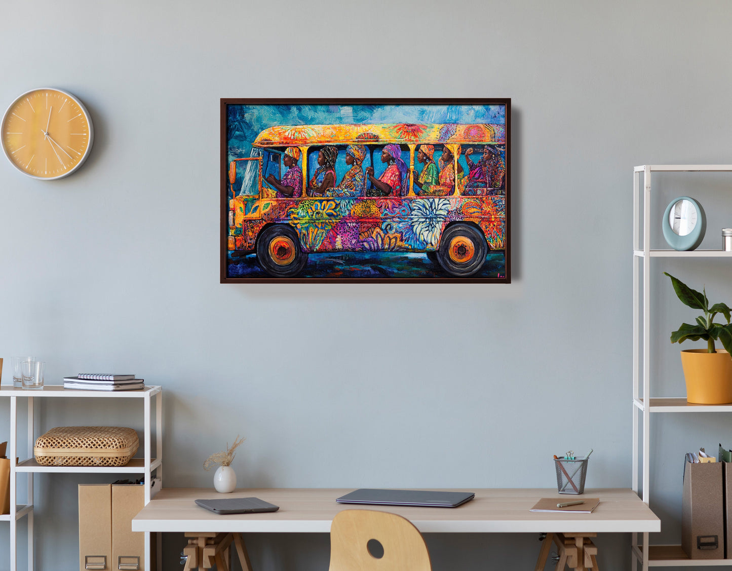 Colorful Bus Street Scene Black African American canvas print view 36