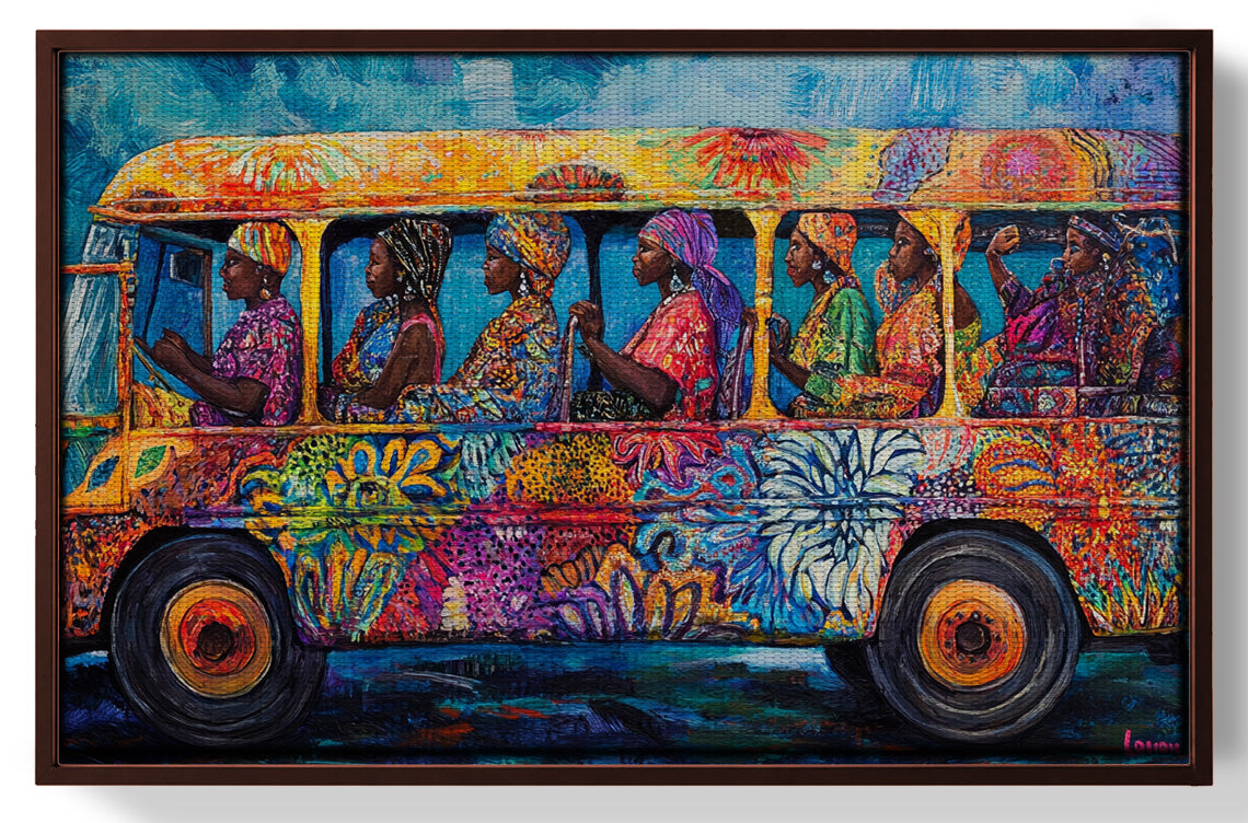 Colorful Bus Street Scene Black African American canvas print view 31