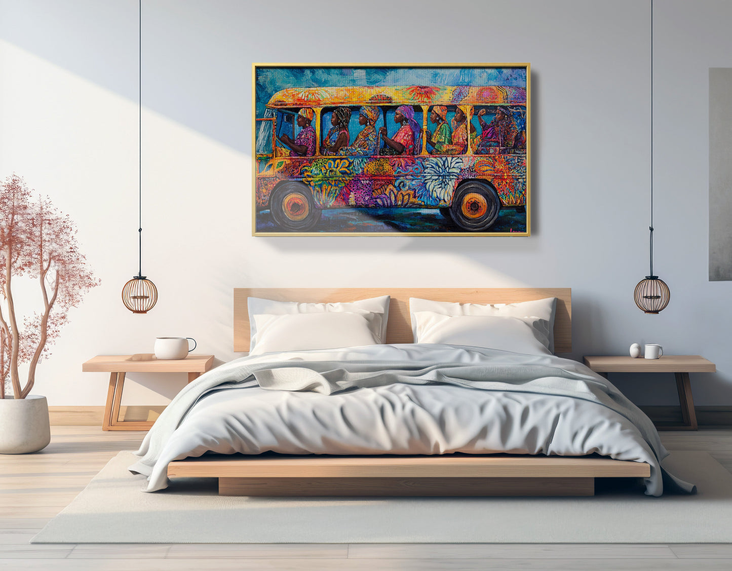 Colorful Bus Street Scene Black African American canvas print view 39