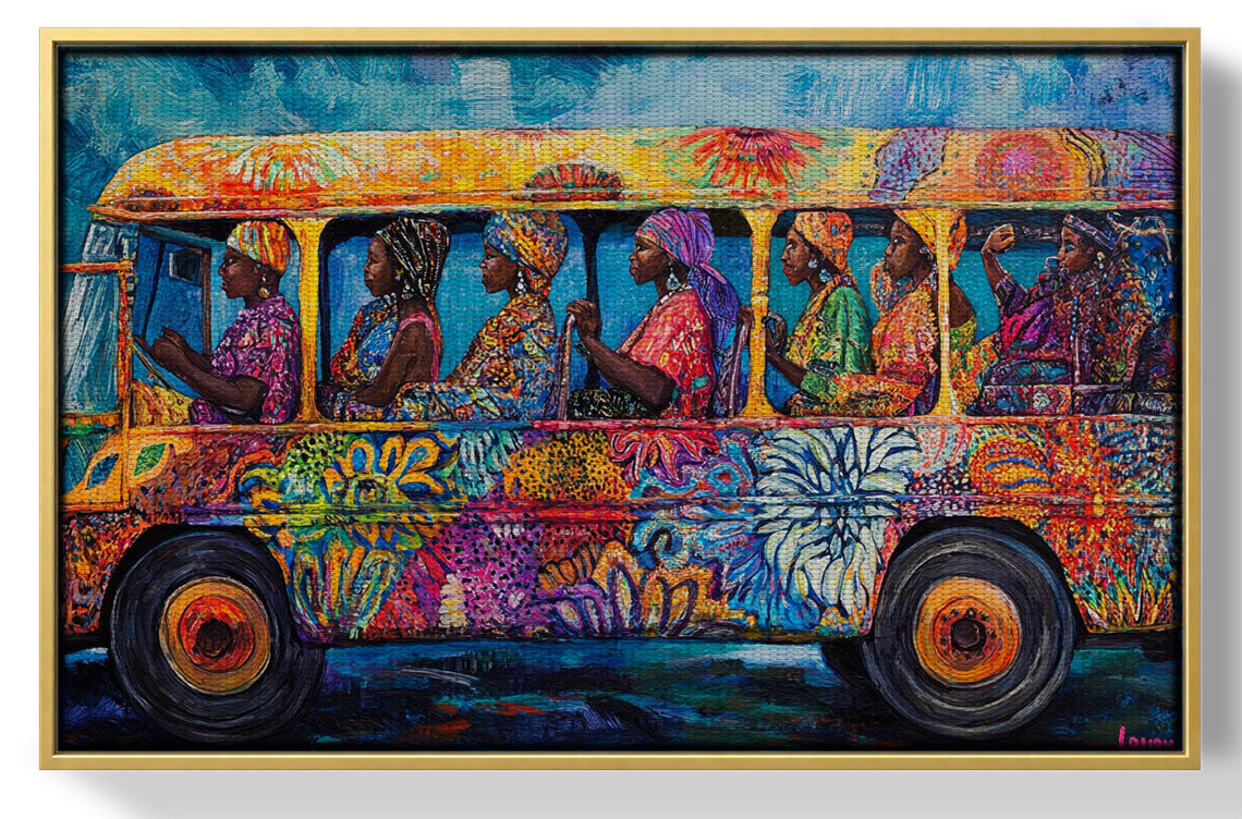 Colorful Bus Street Scene Black African American canvas print view 37