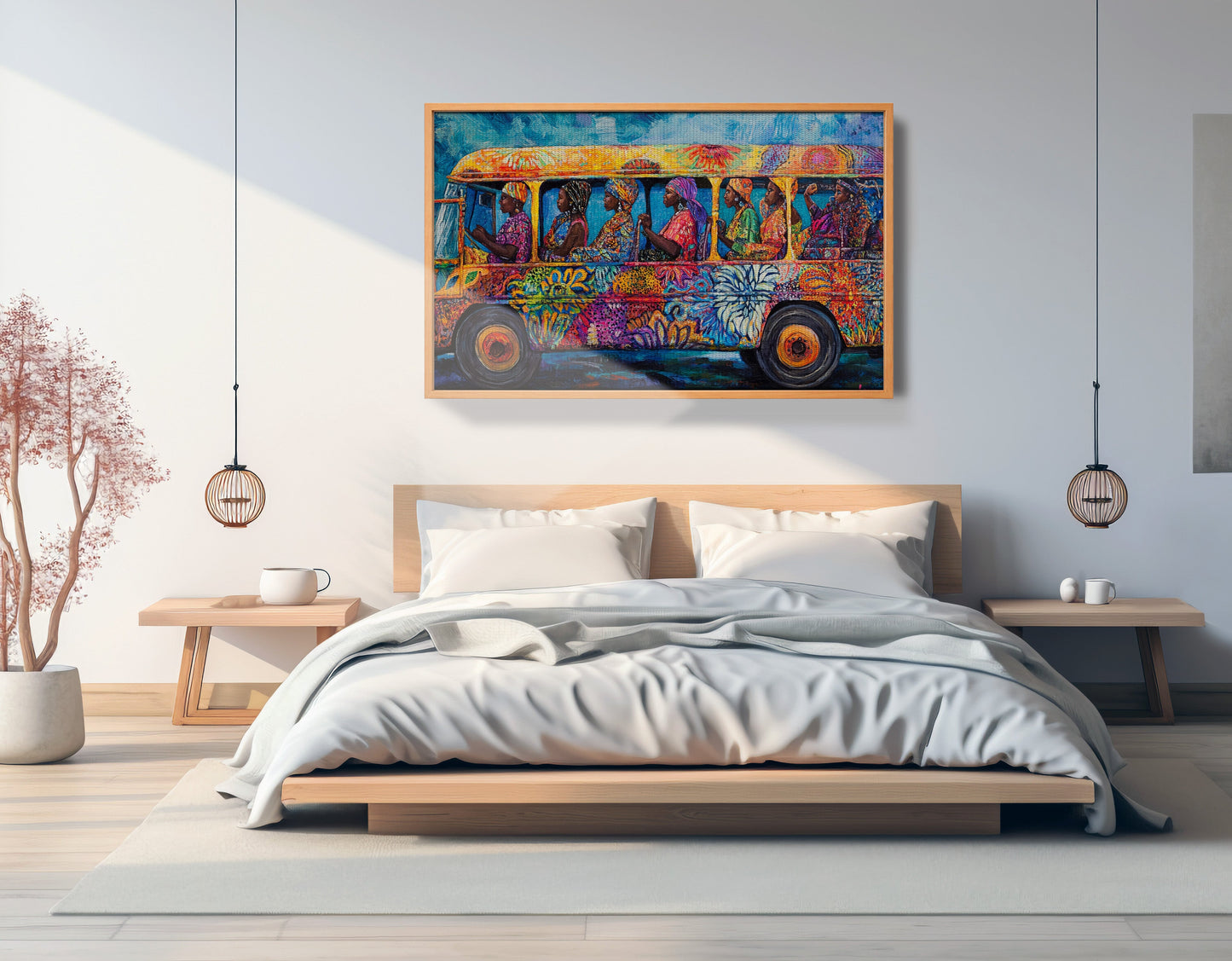 Colorful Bus Street Scene Black African American canvas print view 45