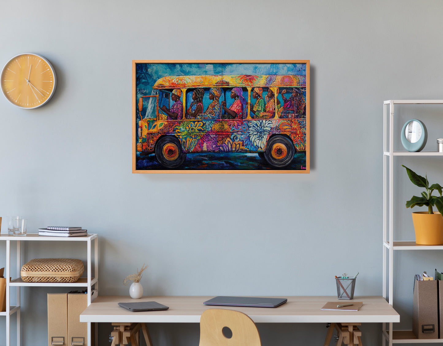 Colorful Bus Street Scene Black African American canvas print view 48