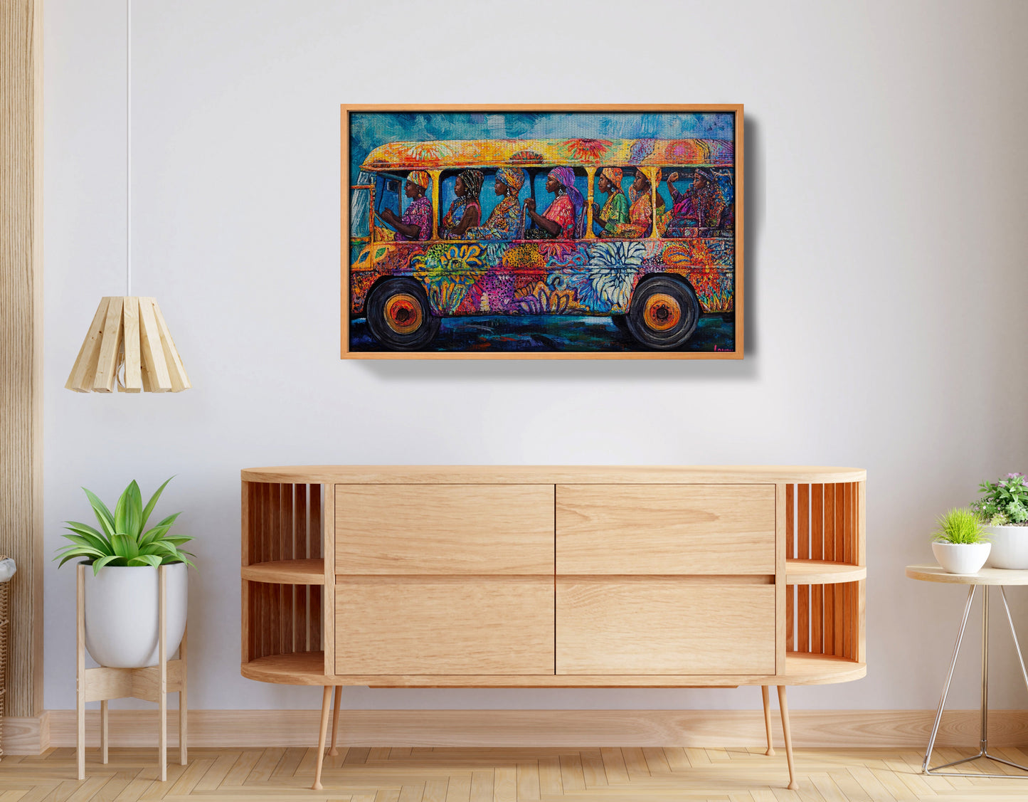 Colorful Bus Street Scene Black African American canvas print view 44