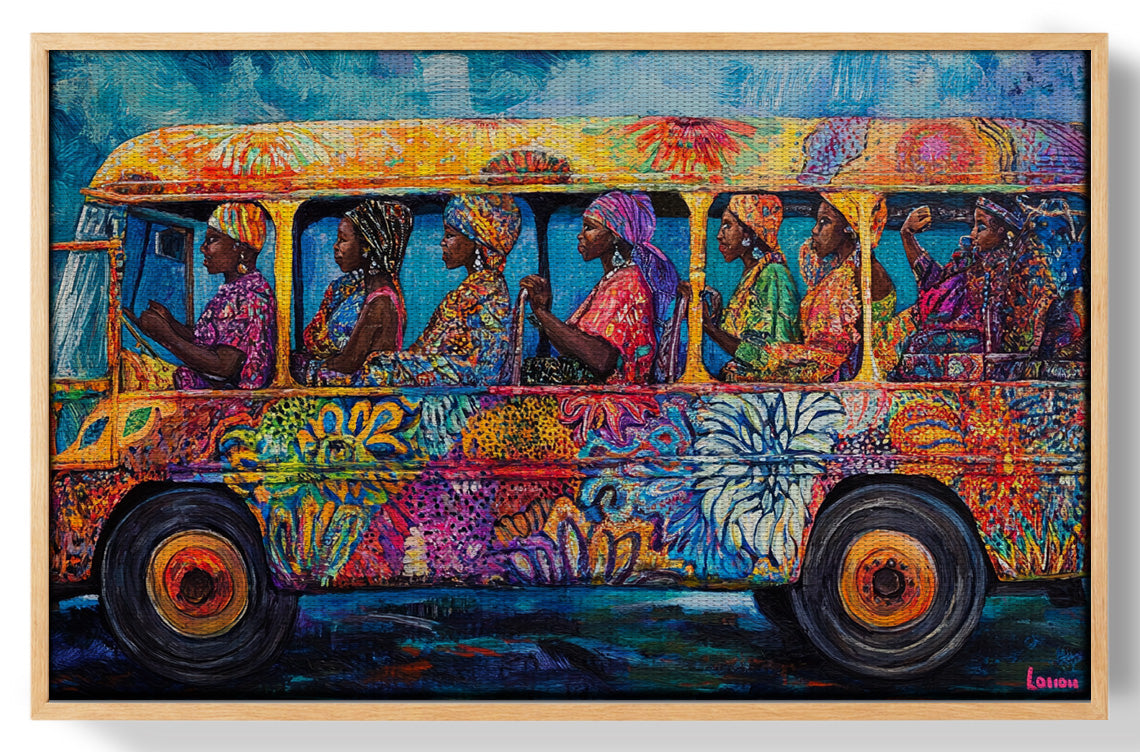 Colorful Bus Street Scene Black African American canvas print view 49