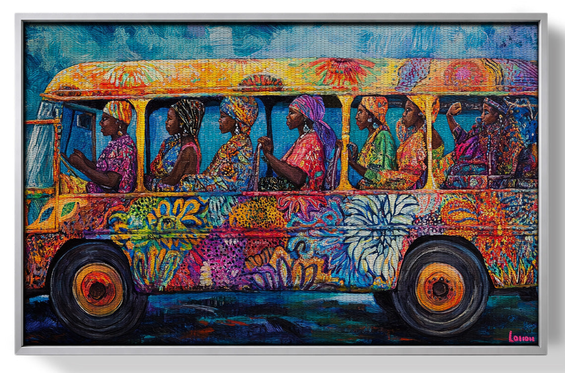 Colorful Bus Street Scene Black African American canvas print view 55