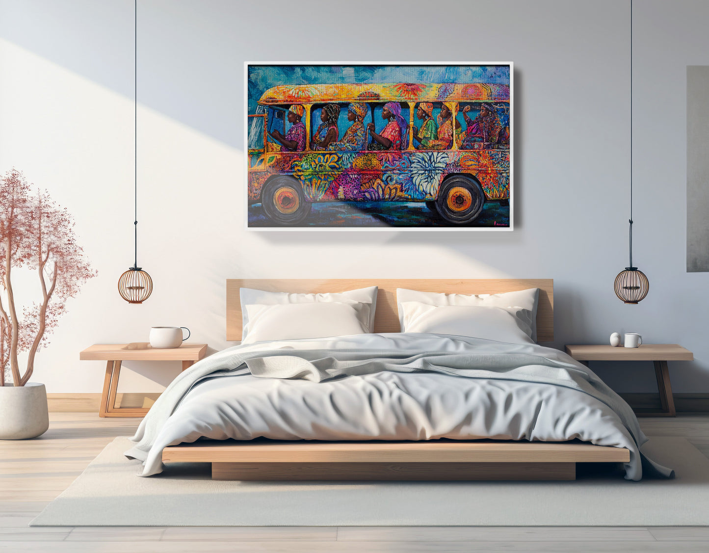 Colorful Bus Street Scene Black African American canvas print view 63
