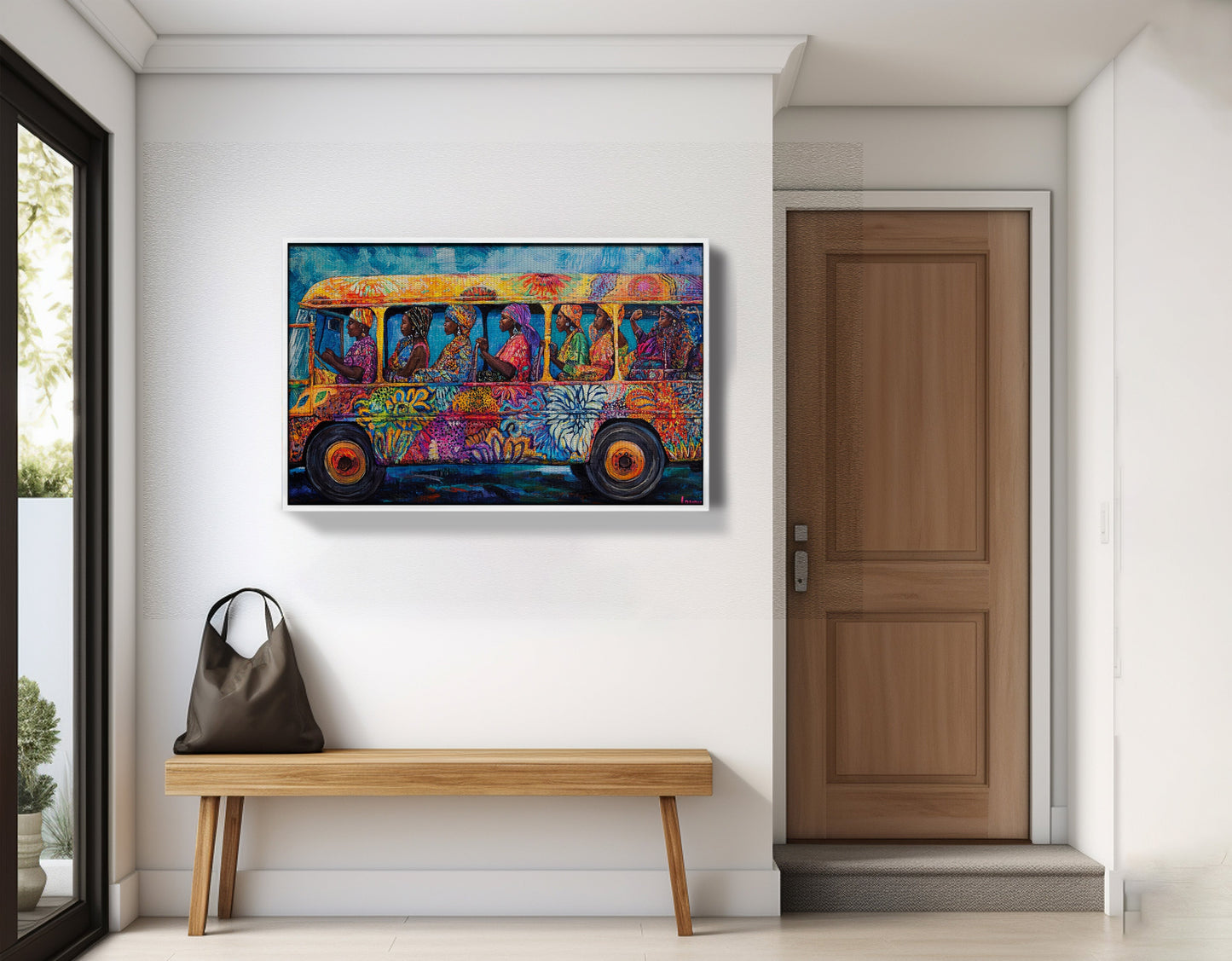 Colorful Bus Street Scene Black African American canvas print view 65