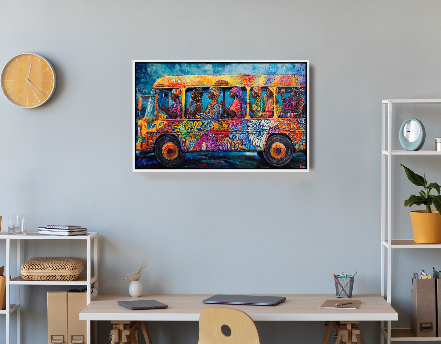 Colorful Bus Street Scene Black African American canvas print view 66