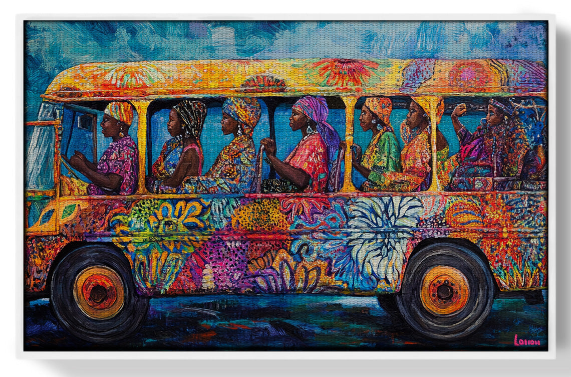 Colorful Bus Street Scene Black African American canvas print view 61