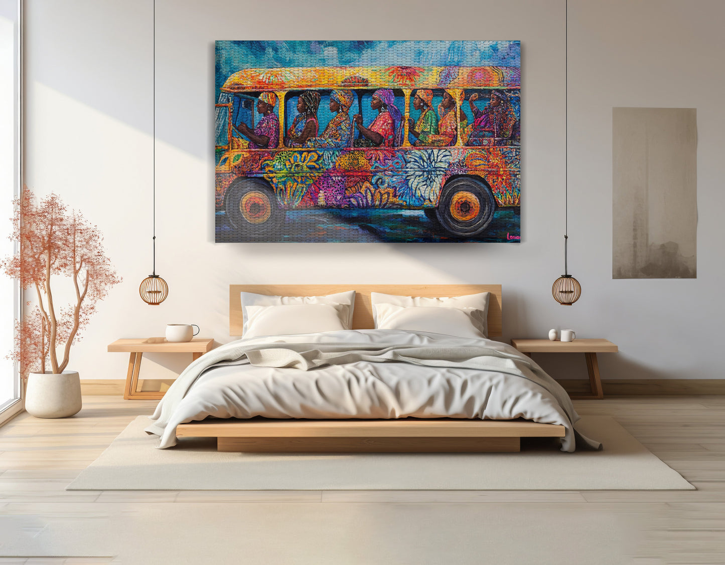Colorful Bus Street Scene Black African American canvas print view 15
