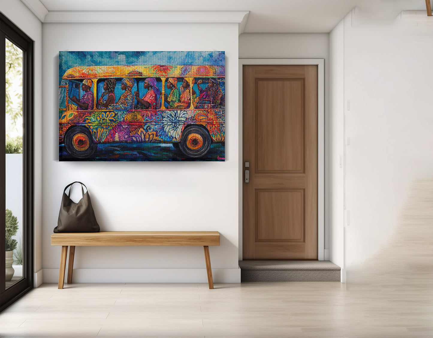 Colorful Bus Street Scene Black African American canvas print view 17