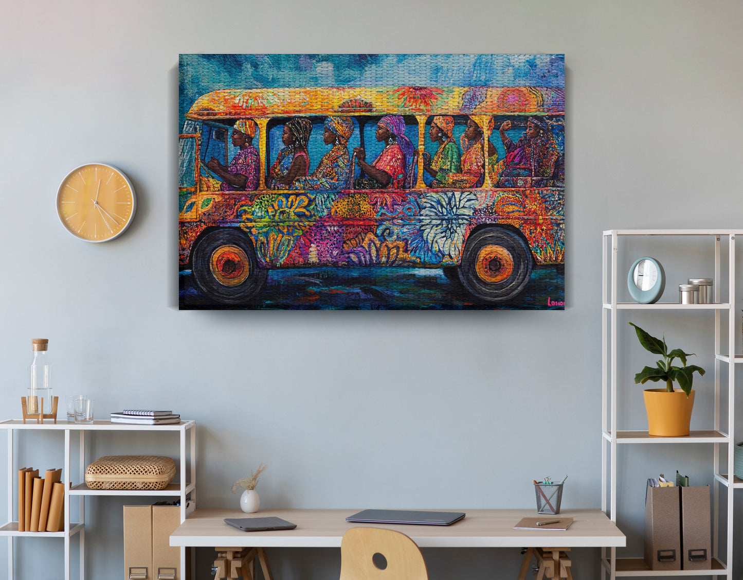 Colorful Bus Street Scene Black African American canvas print view 18