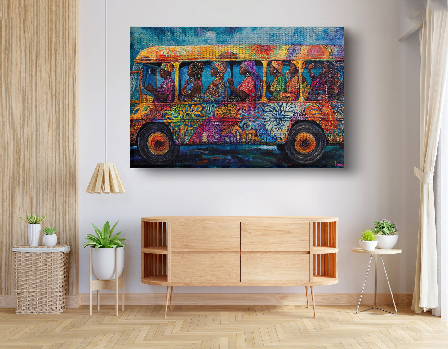 Colorful Bus Street Scene Black African American canvas print view 14