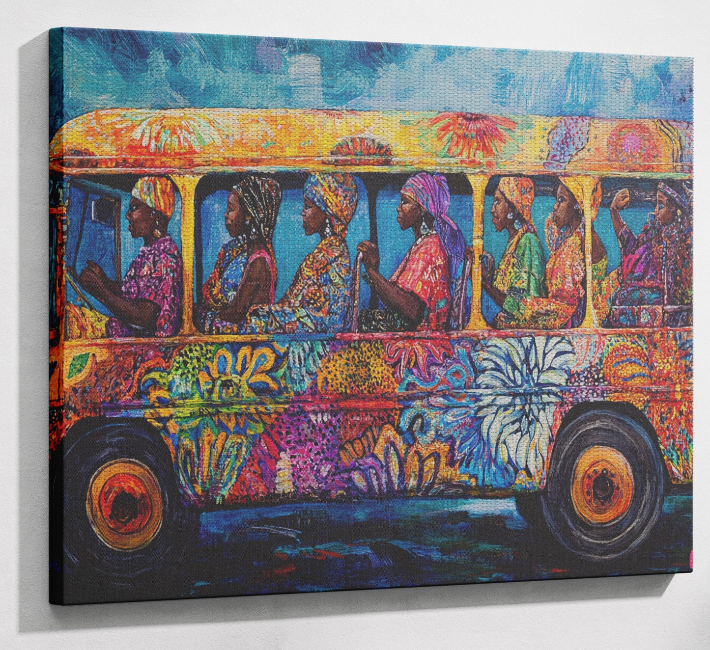 Colorful Bus Street Scene Black African American canvas print view 13