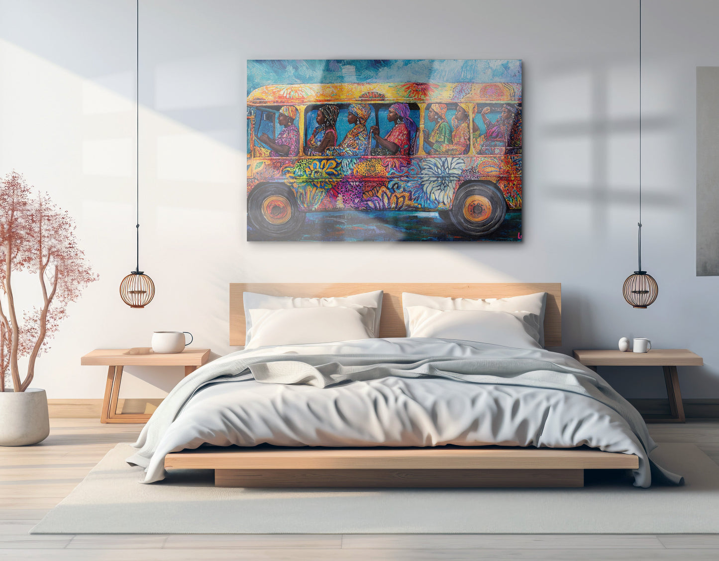Colorful Bus Street Scene Black African American canvas print view 21