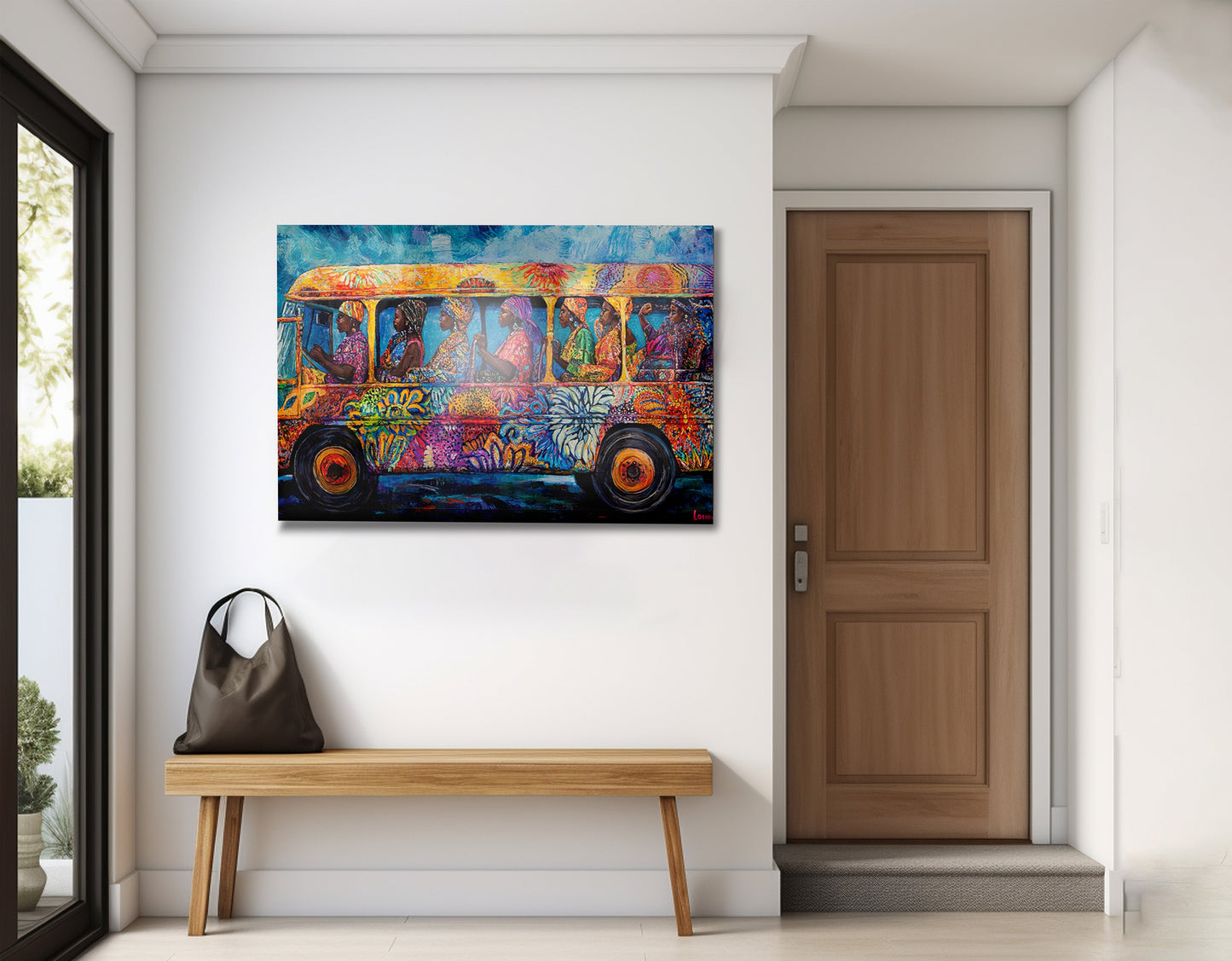 Colorful Bus Street Scene Black African American canvas print view 23