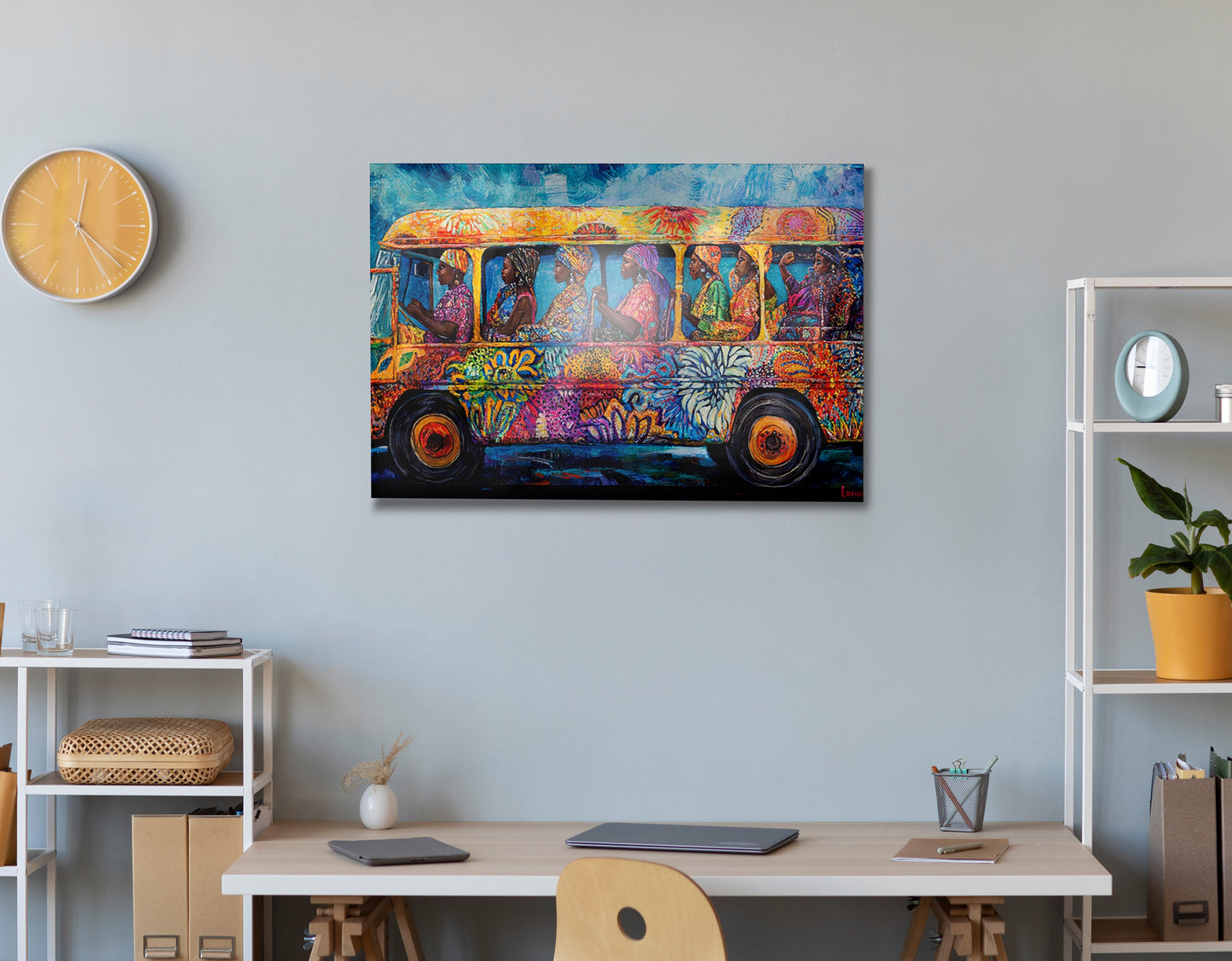 Colorful Bus Street Scene Black African American canvas print view 24