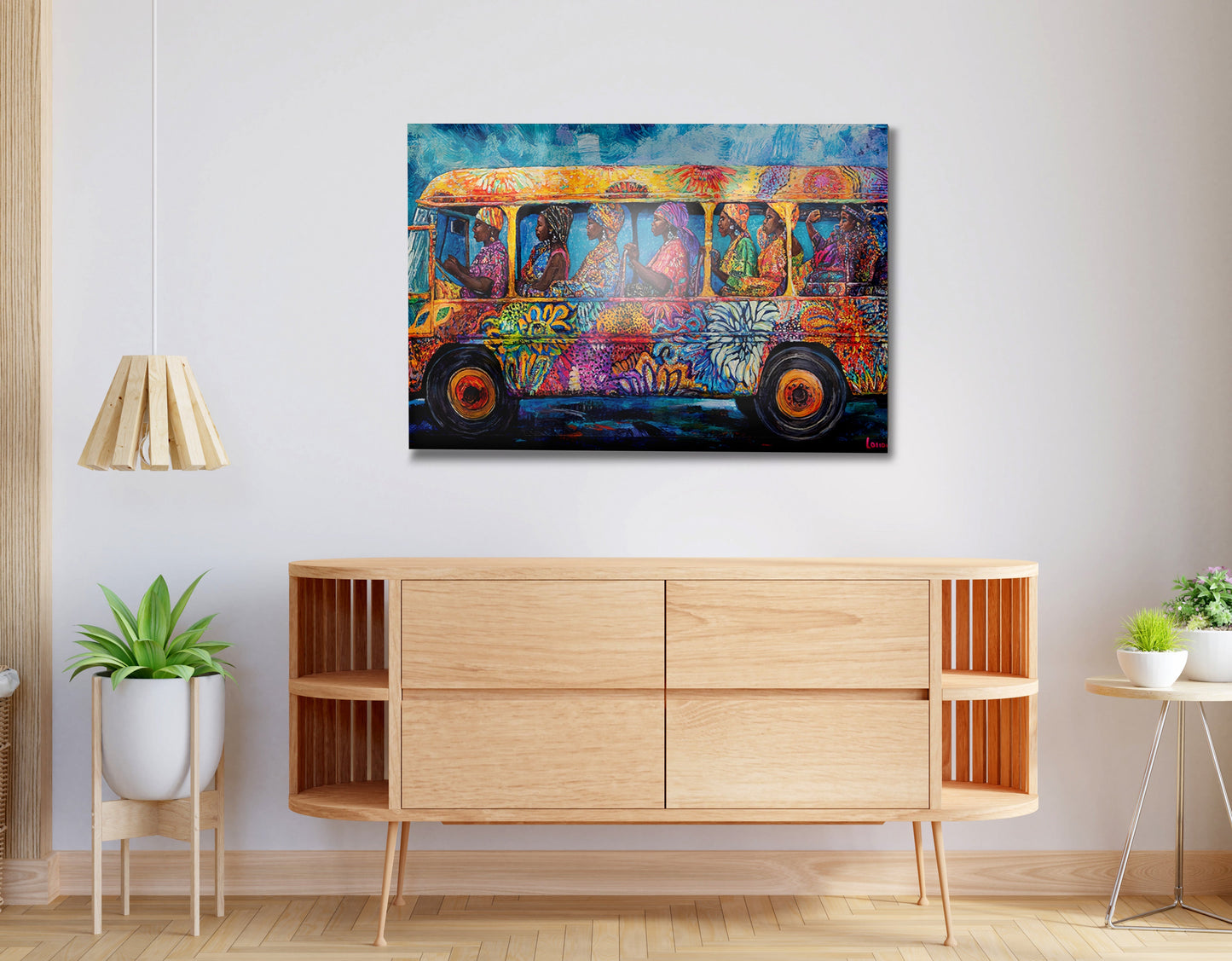 Colorful Bus Street Scene Black African American canvas print view 20