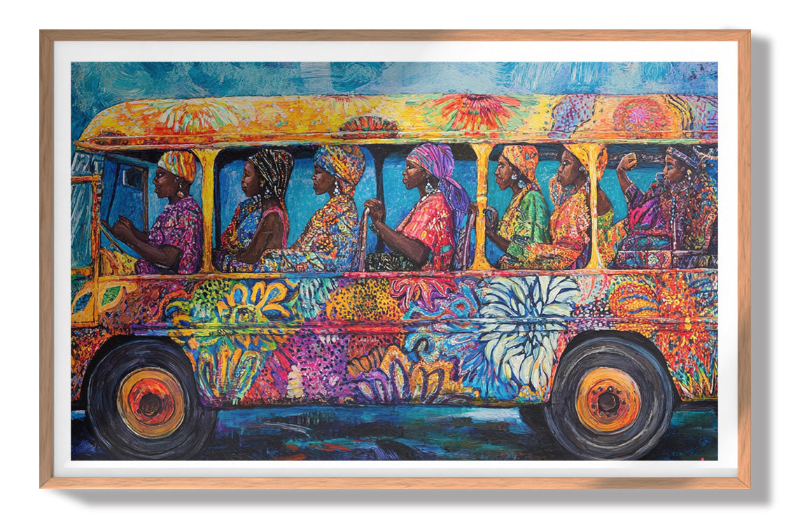 Colorful Bus Street Scene Black African American canvas print view 79
