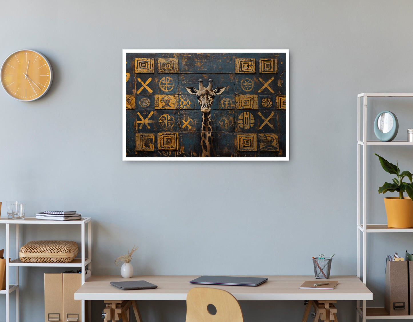 Tall Giraffe Tribal Black African American canvas print print view