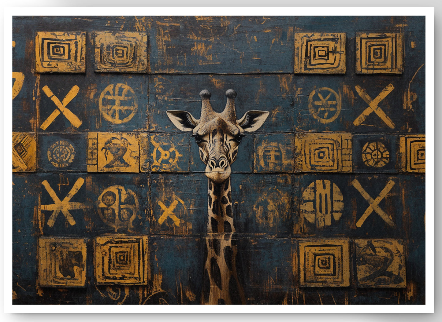 Tall Giraffe Tribal Black African American canvas print by MoomZee Artwork