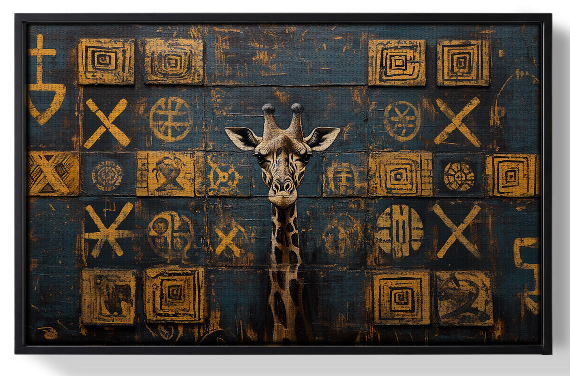 Framed Tall Giraffe Tribal Black African American canvas print for home decor