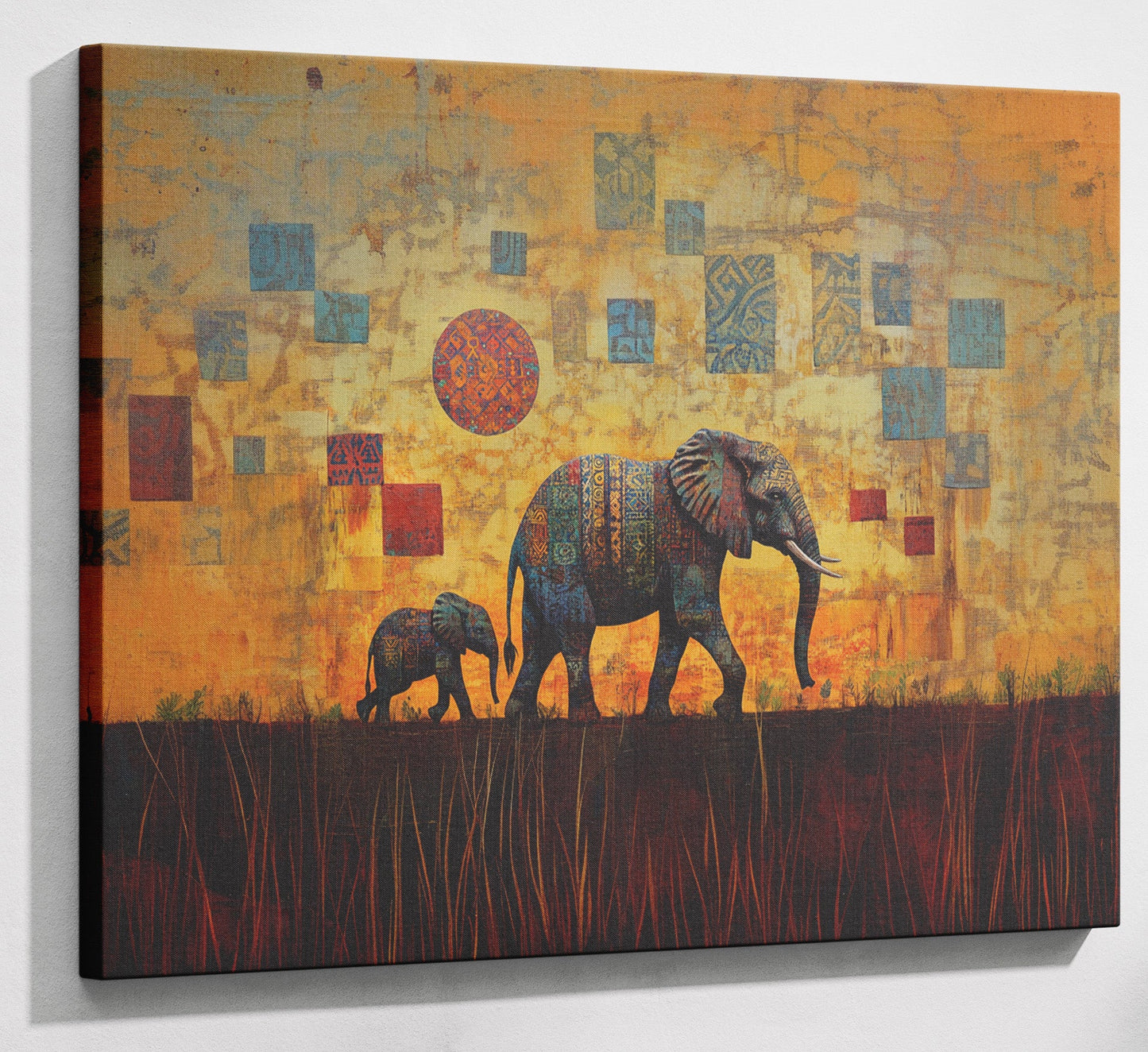 Elephant Family Gold Abstract African American abstract art canvas print with visible wall art format