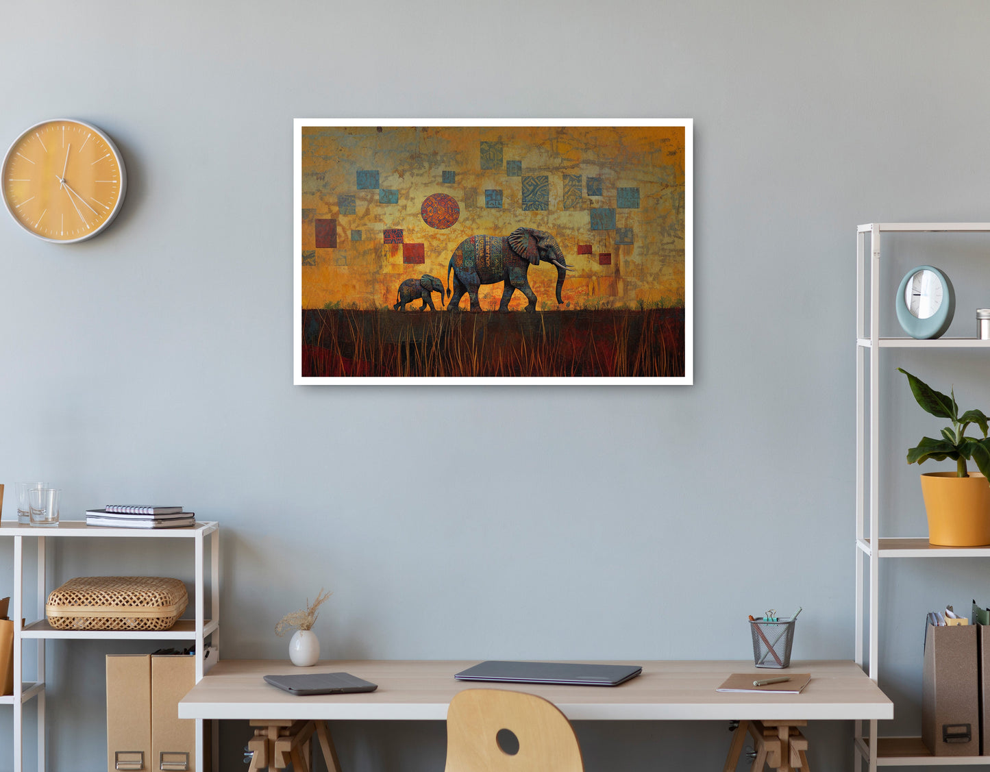 Elephant Family Gold Abstract African American abstract art print view