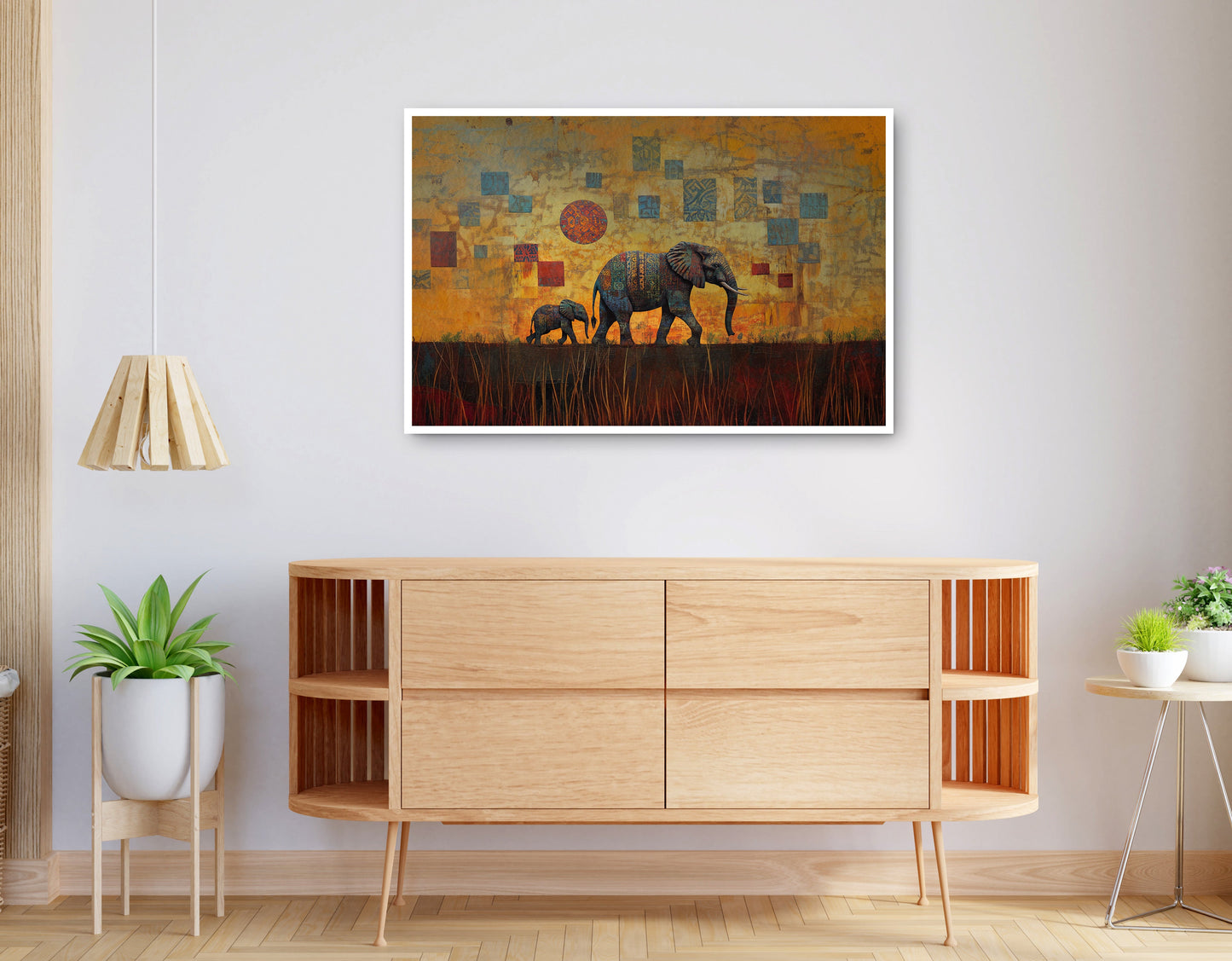 Alternate view of Elephant Family Gold Abstract African American abstract art canvas print