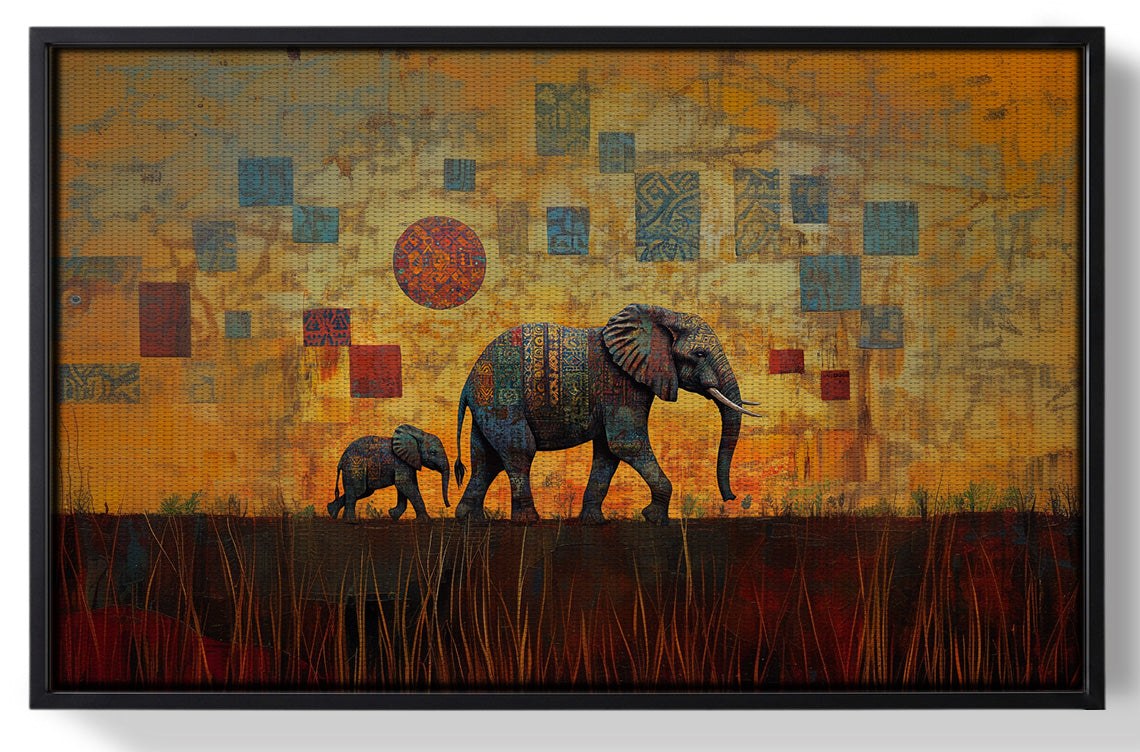 Framed Elephant Family Gold Abstract African American abstract art for home decor
