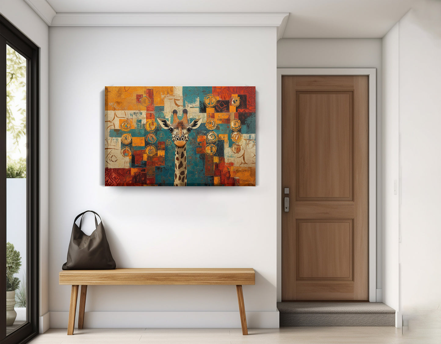 Giraffe Gold Pattern African American canvas print displayed as entryway wall decor