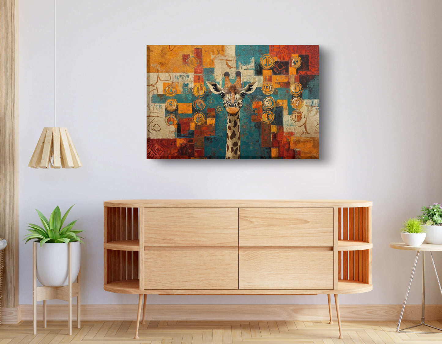 Giraffe Gold Pattern African American canvas print displayed as living room wall decor