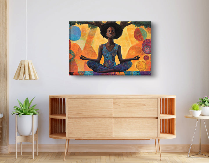 Black Woman Yoga Meditation Wall Art