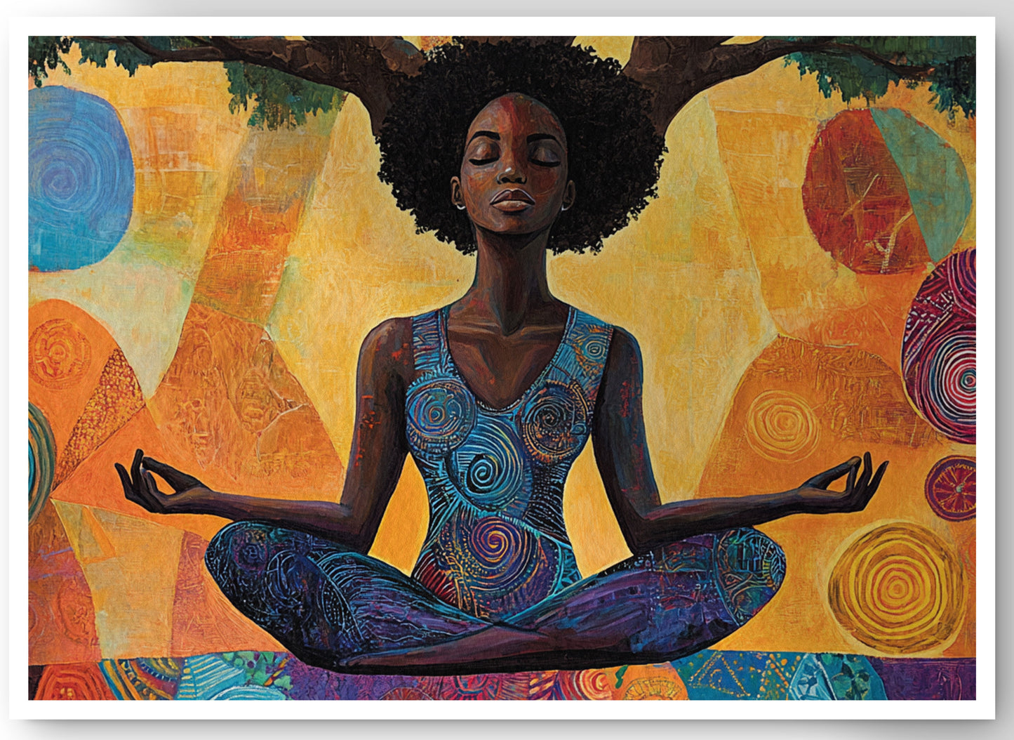 Black Woman Yoga Meditation African American wall art canvas print by MoomZee Artwork