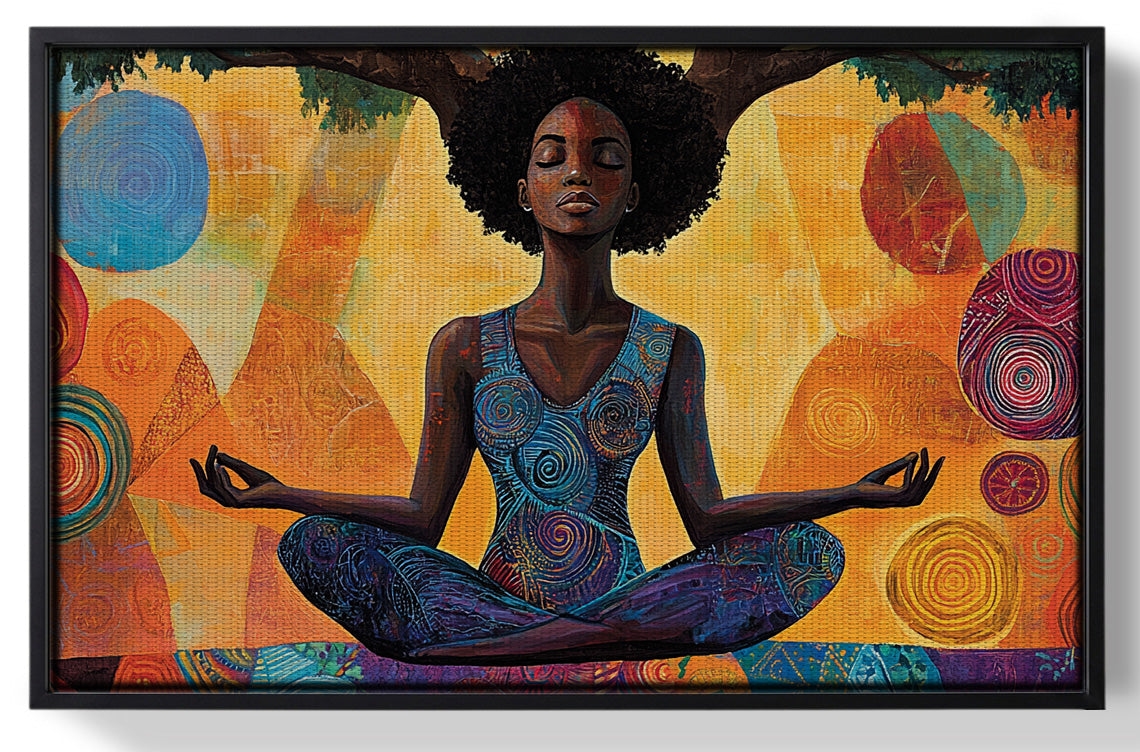 Framed Black Woman Yoga Meditation African American wall art for home decor