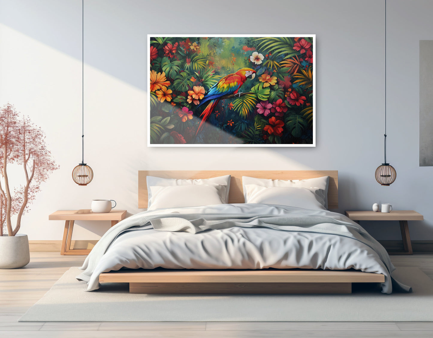 Tropical Parrot Floral Black Caribbean wall art artwork view