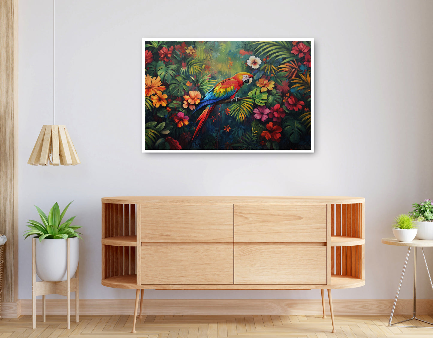 Alternate view of Tropical Parrot Floral Black Caribbean wall art canvas print