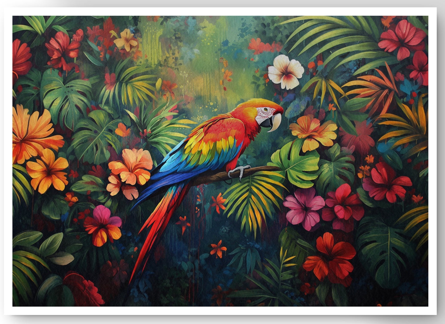 Tropical Parrot Floral Black Caribbean wall art canvas print by MoomZee Artwork