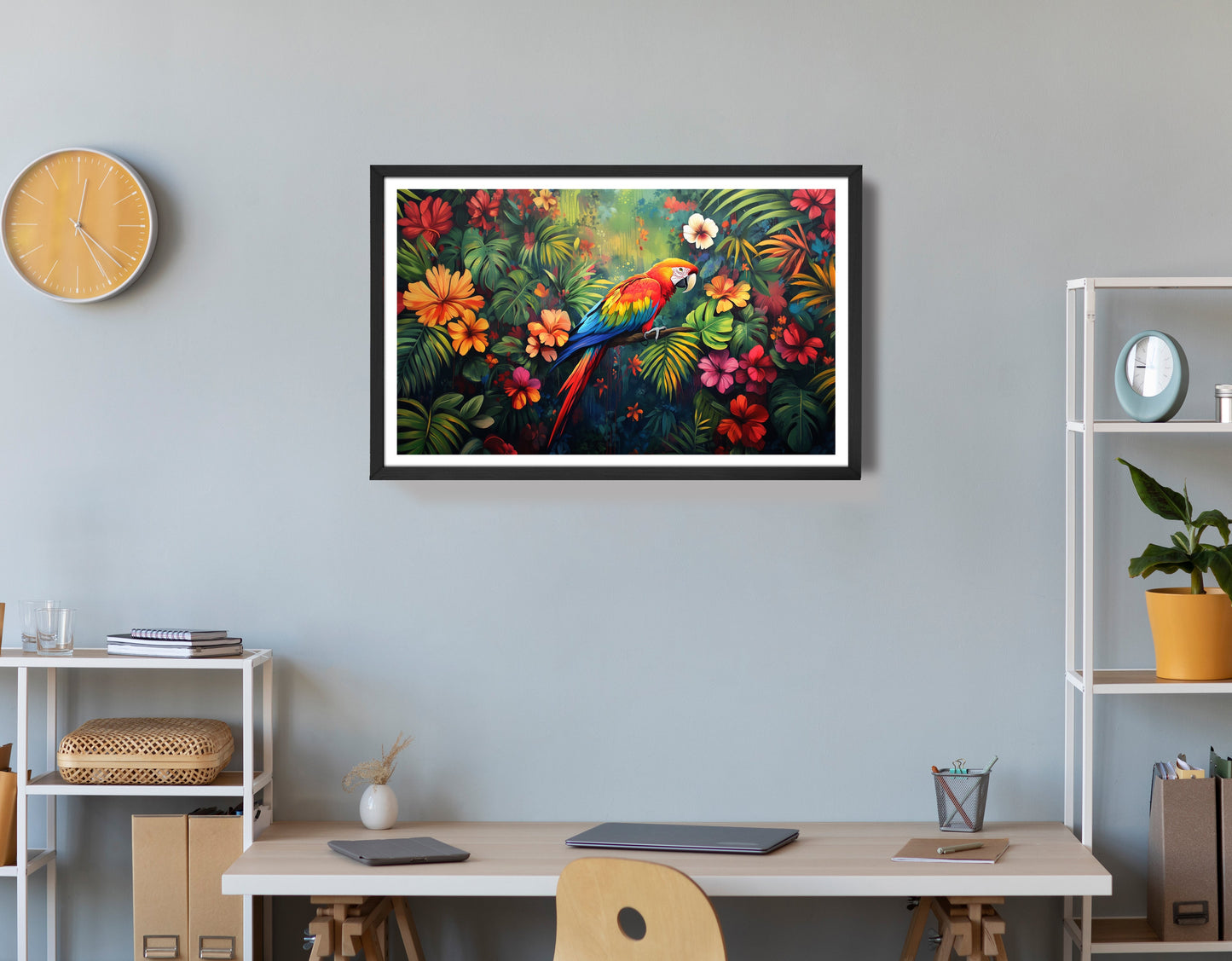 Tropical Parrot Floral Black Caribbean wall art view 72